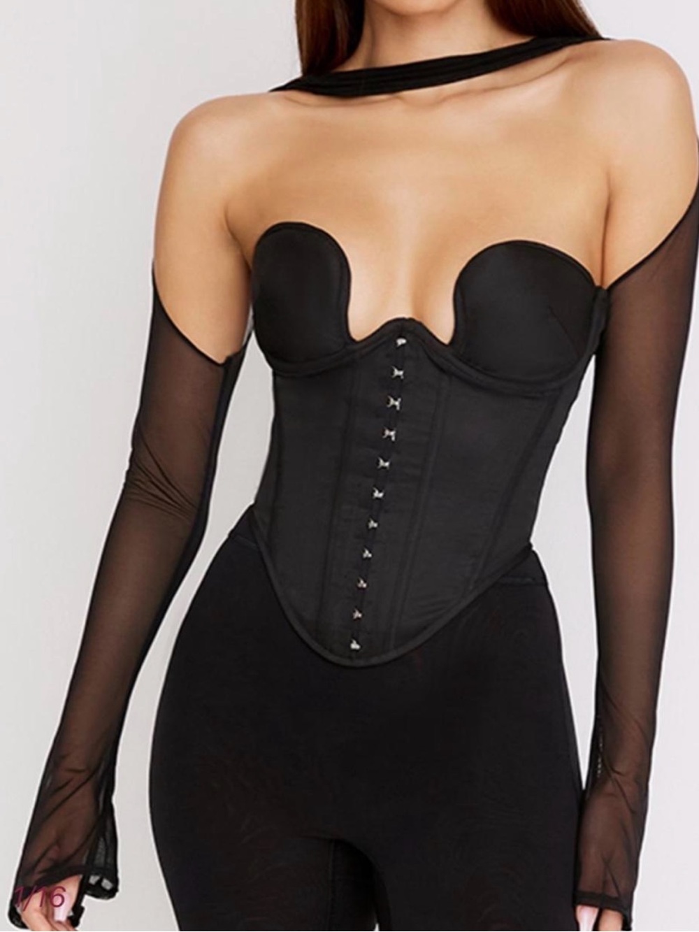 NWOT House of CB Mina Plunge Corset Top in Black